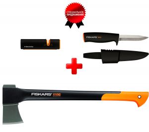 ТОПОР УНИВЕРСАЛЬНЫЙ X15+НОЖ К40+ТОЧИЛКА ДЛЯ ТОПОРОВ И НОЖЕЙ Fiskars ― PanGospodar